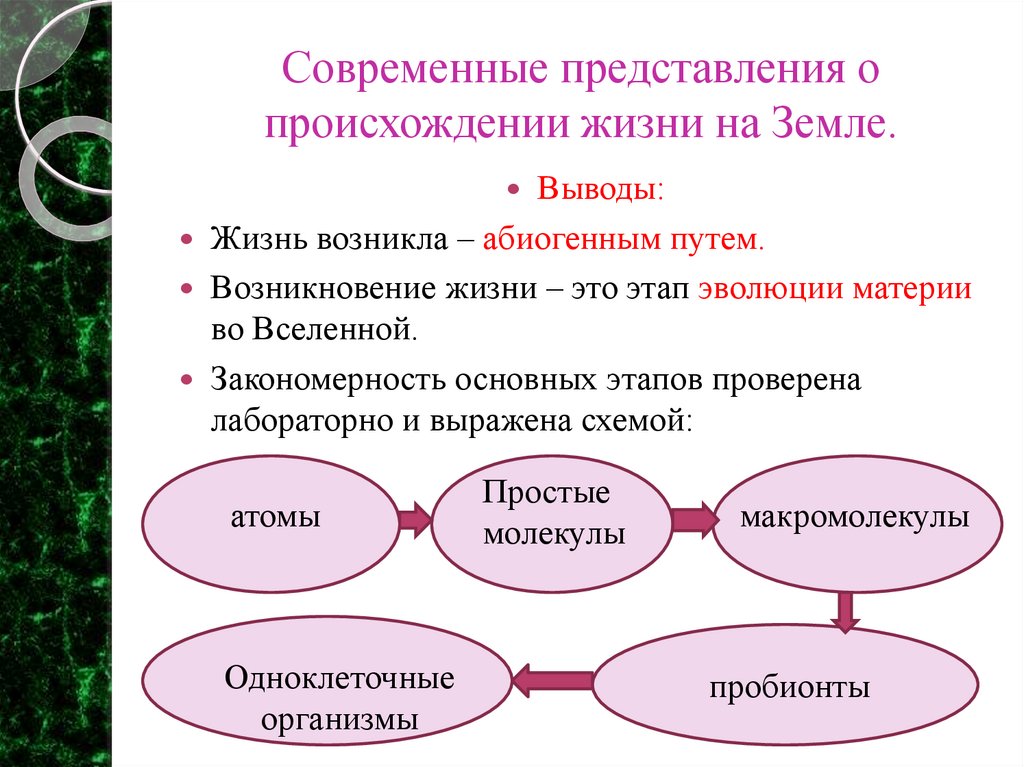 Современные представления о происхождении жизни на Земле.