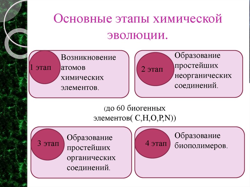 Основные этапы химической эволюции.
