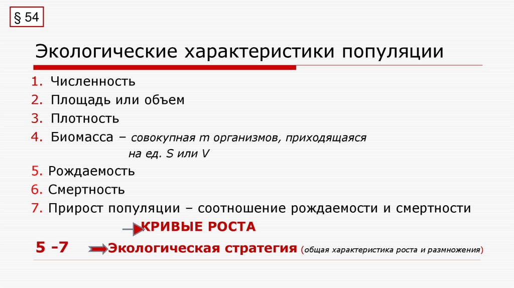 Экологические характеристики популяции