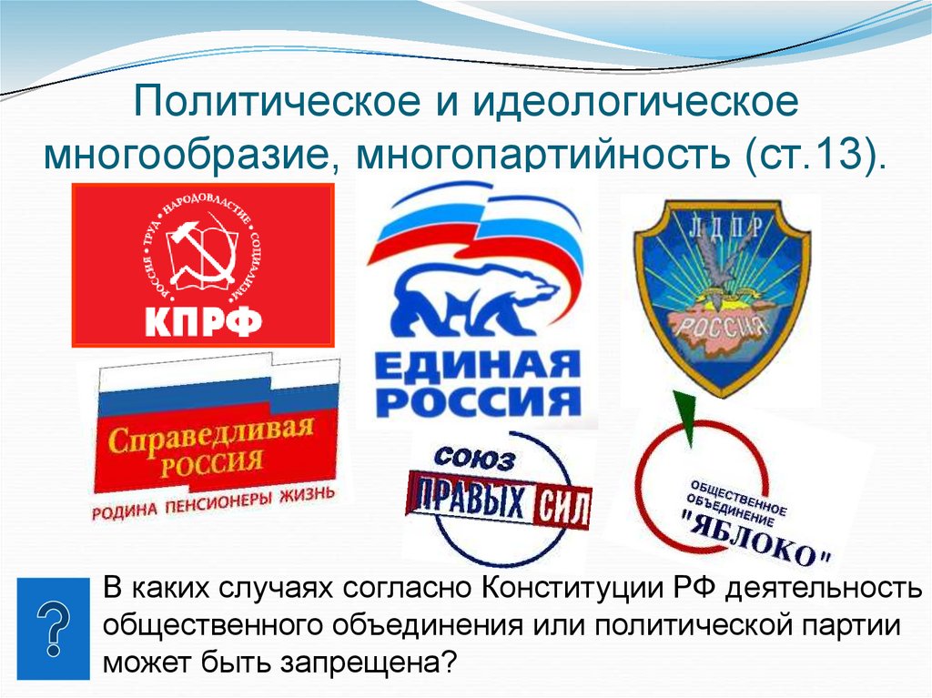 Политическое и идеологическое многообразие, многопартийность (ст.13).