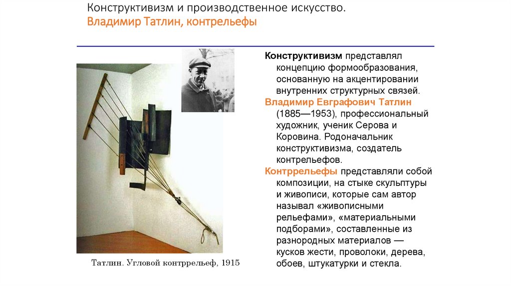 Конструктивизм и производственное искусство. Владимир Татлин, контрельефы