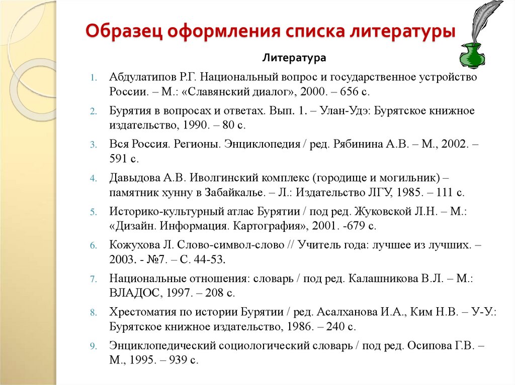 Образец оформления списка литературы