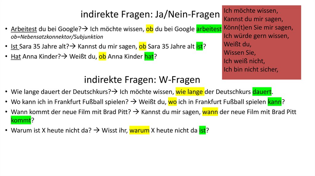 indirekte Fragen: Ja/Nein-Fragen