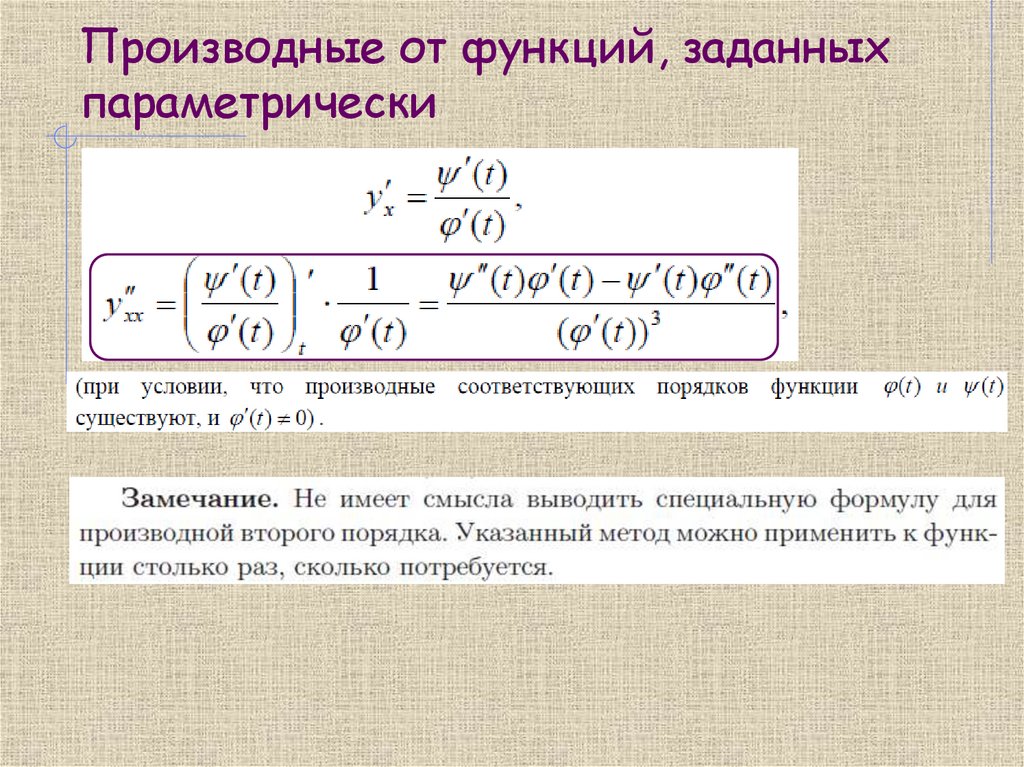 Производные от функций, заданных параметрически