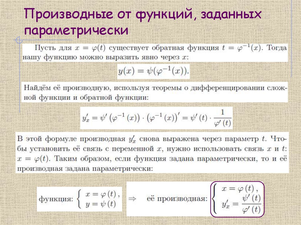 Производные от функций, заданных параметрически