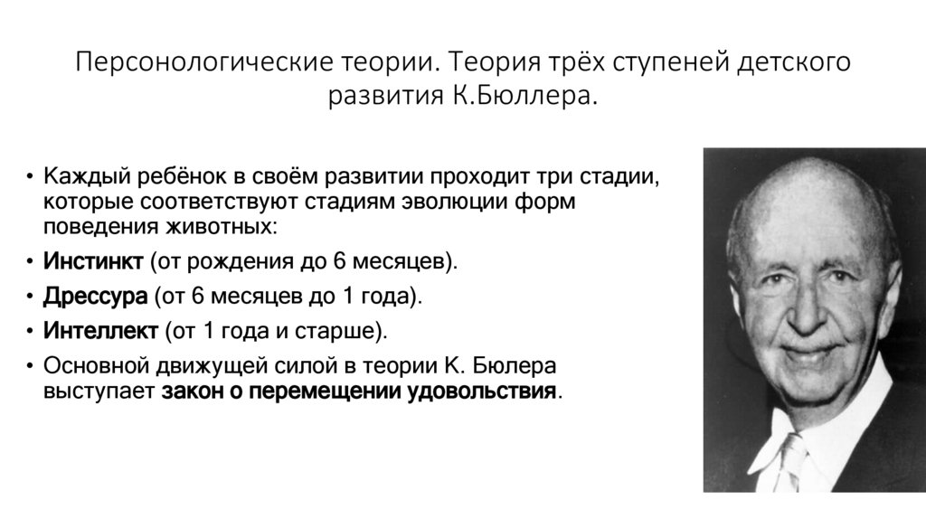 Персонологические теории. Теория трёх ступеней детского развития К.Бюллера.