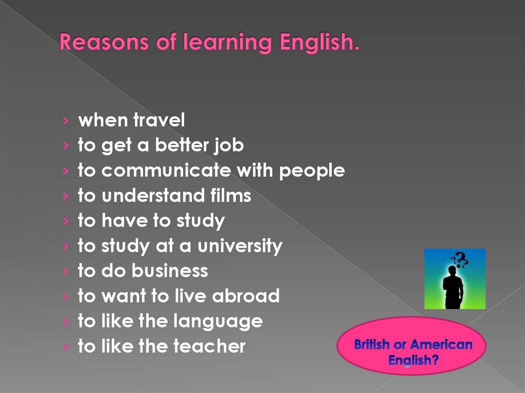 Reasons of learning English.