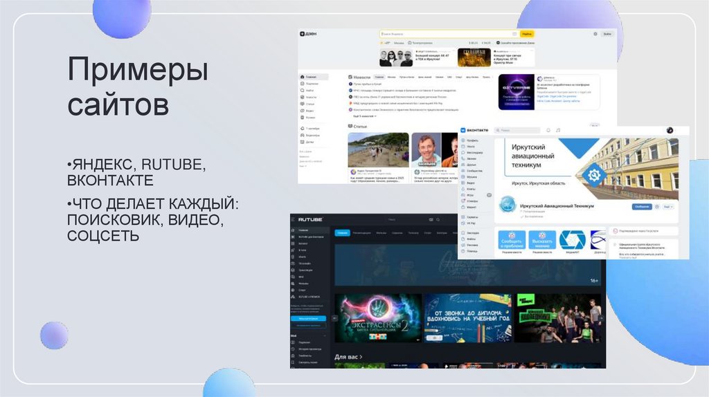 Примеры сайтов