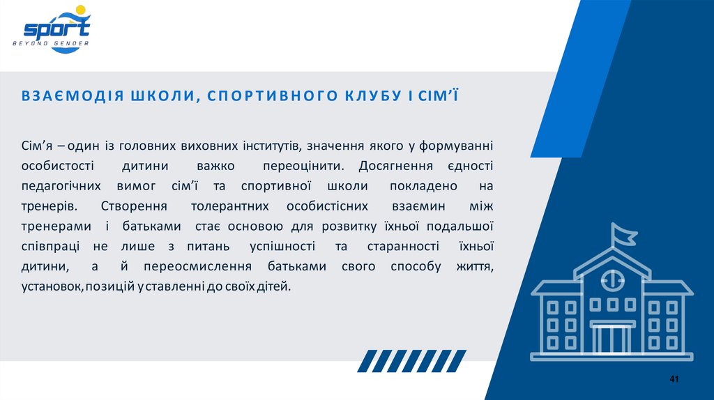 ВЗАЄМОДІЯ ШКОЛИ, СПОРТИВНОГО КЛУБУ І СІМ’Ї