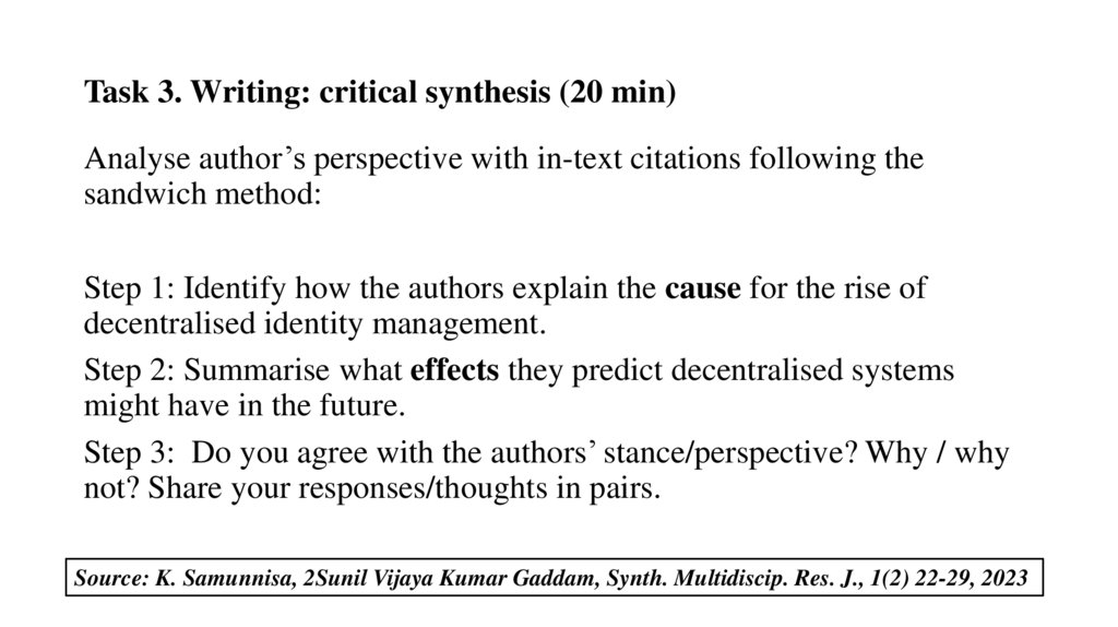 Task 3. Writing: critical synthesis (20 min)