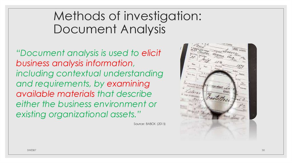 Methods of investigation: Document Analysis