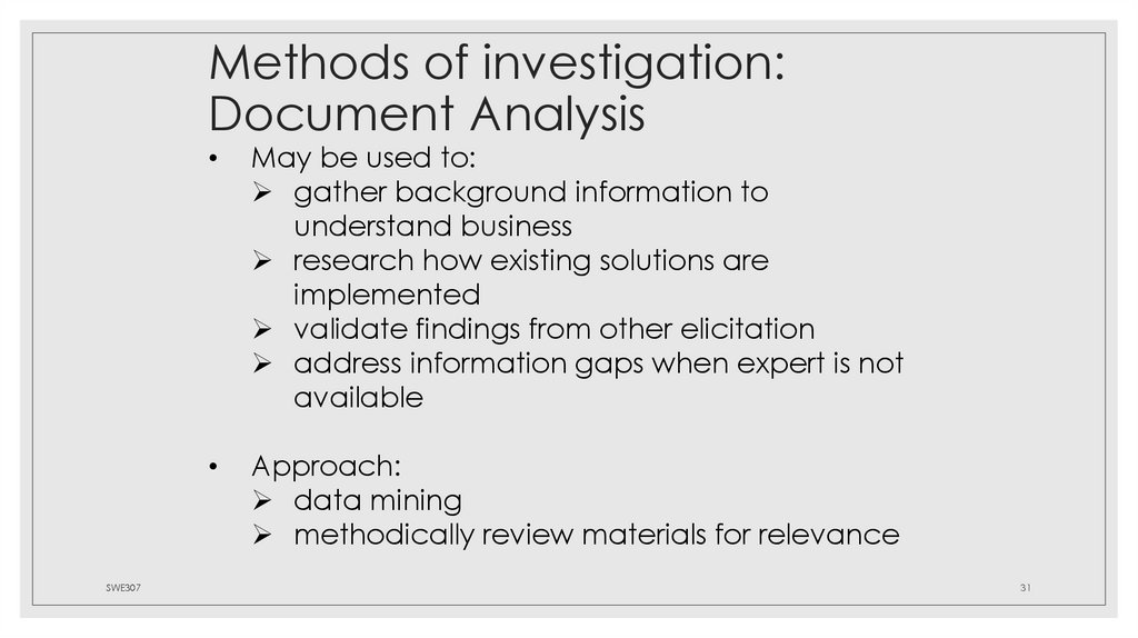 Methods of investigation: Document Analysis