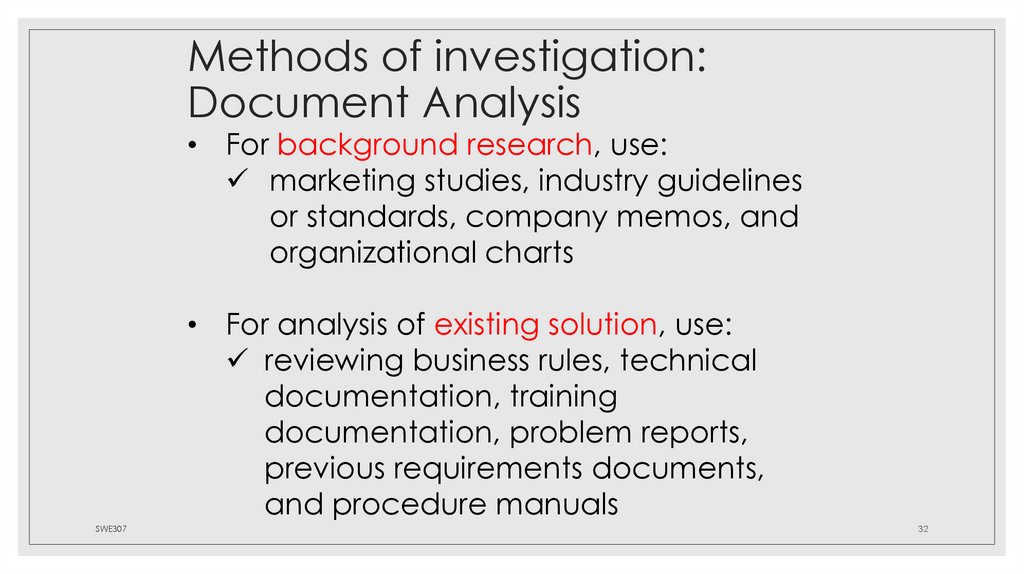 Methods of investigation: Document Analysis