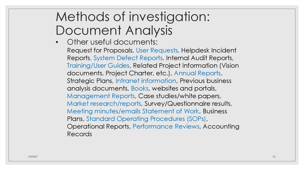 Methods of investigation: Document Analysis