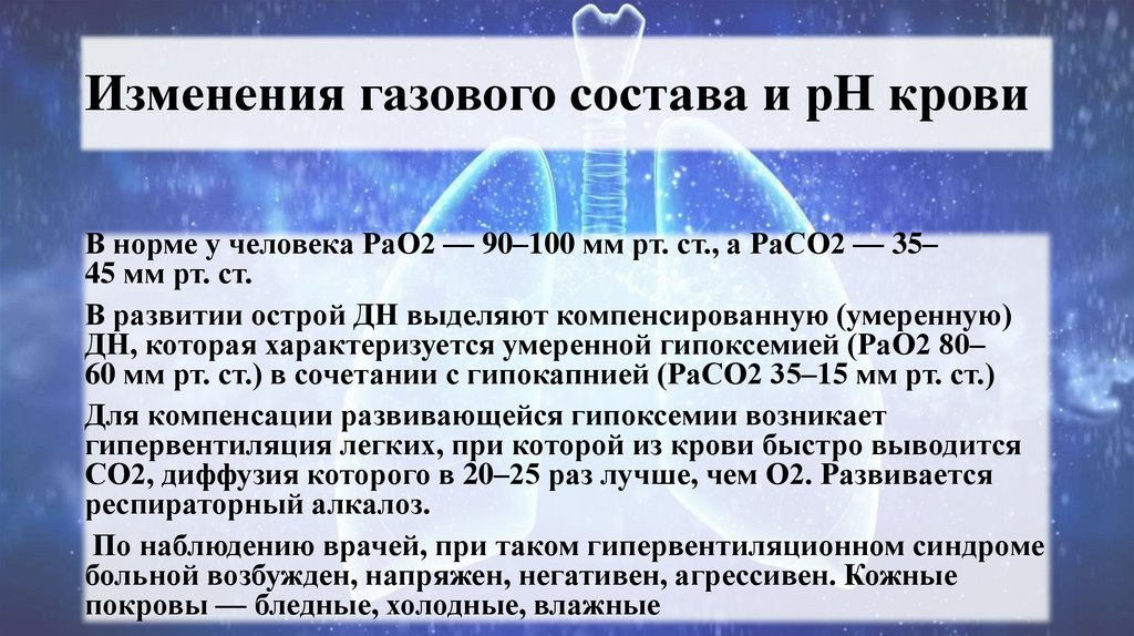 Изменения газового состава и рН крови