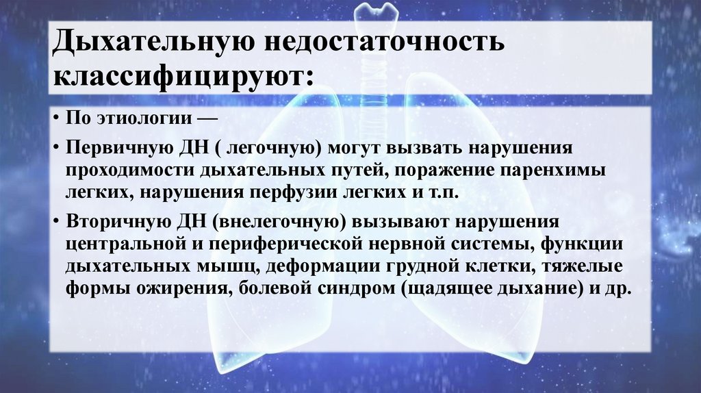 Дыхательную недостаточность классифицируют: