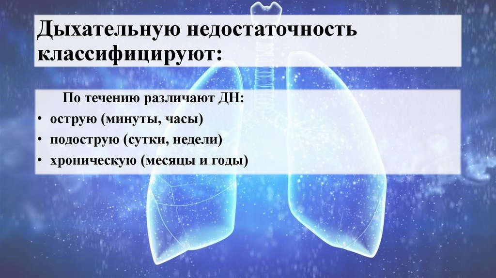 Дыхательную недостаточность классифицируют: