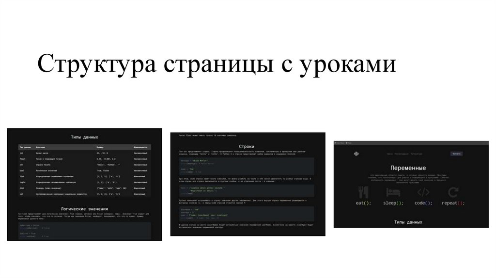 Структура страницы с уроками