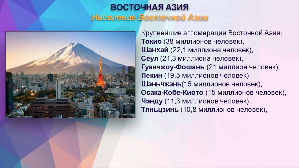 ВОСТОЧНАЯ АЗИЯ Население Восточной Азии