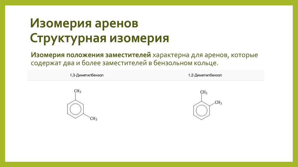 Изомерия аренов Структурная изомерия
