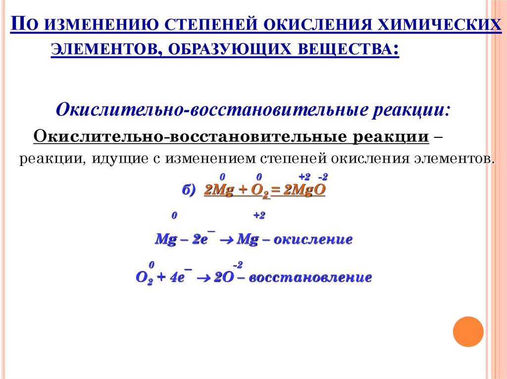 По изменению степеней окисления химических элементов, образующих вещества:
