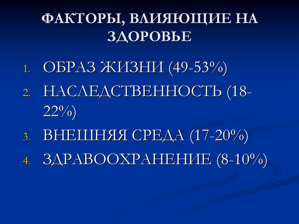 ФАКТОРЫ, ВЛИЯЮЩИЕ НА ЗДОРОВЬЕ