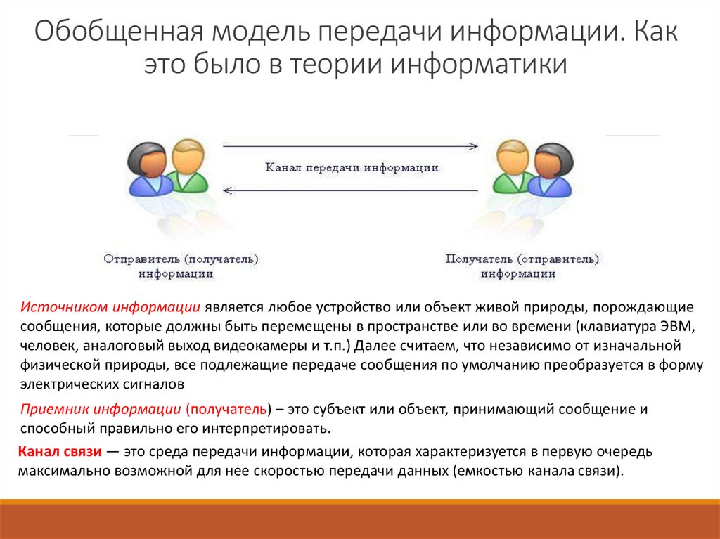 Обобщенная модель передачи информации. Как это было в теории информатики