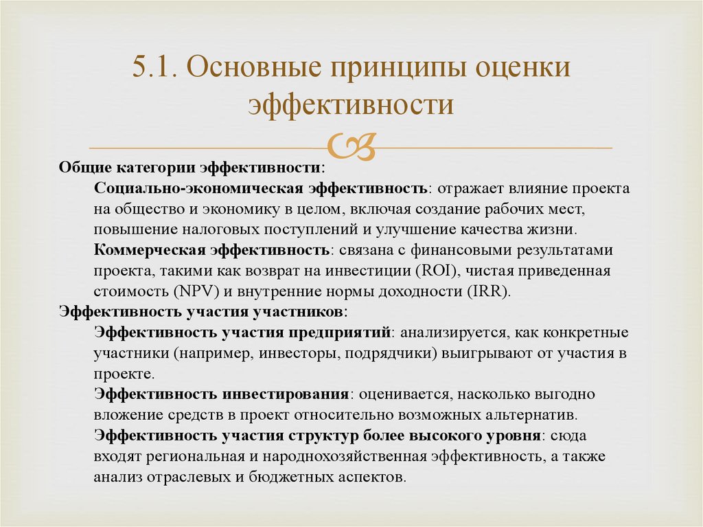 5.1. Основные принципы оценки эффективности