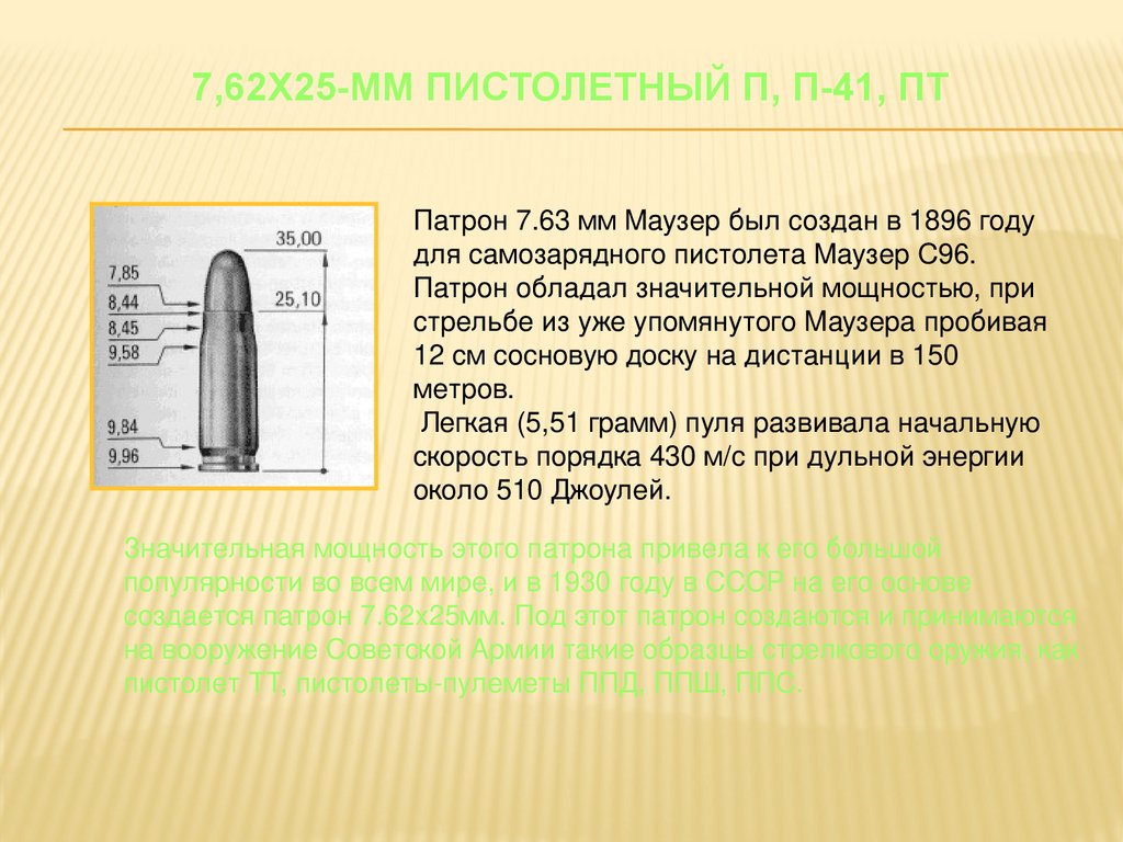 7,62х25-мм пистолетный П, П-41, ПТ