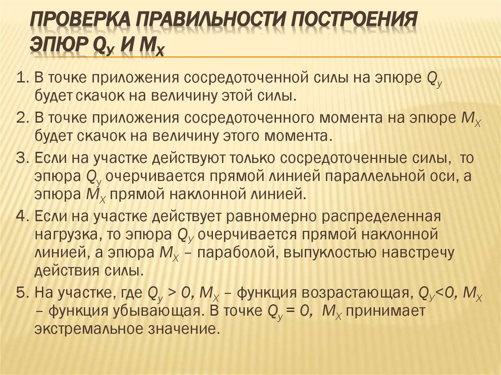 Проверка правильности построения эпюр Qу и МХ