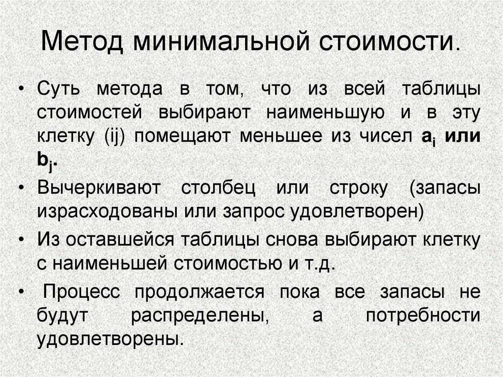 Метод минимальной стоимости.