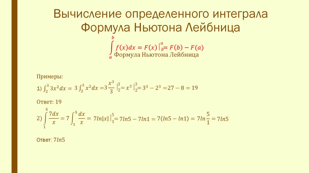 Вычисление определенного интеграла Формула Ньютона Лейбница