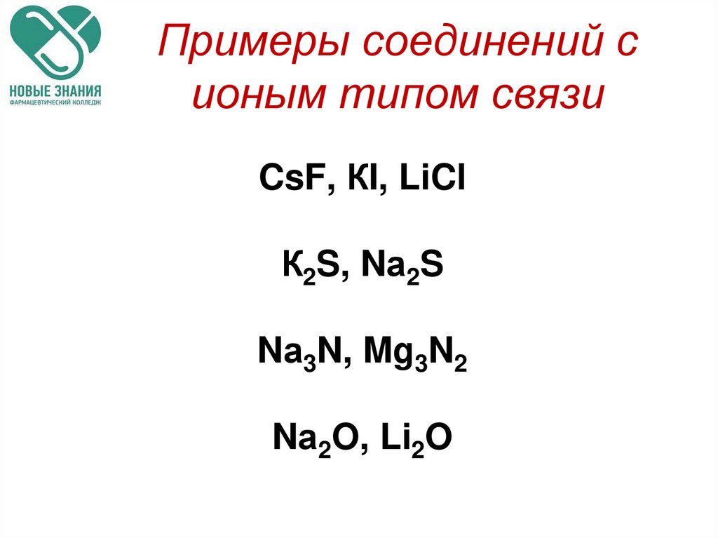 Примеры соединений с ионым типом связи