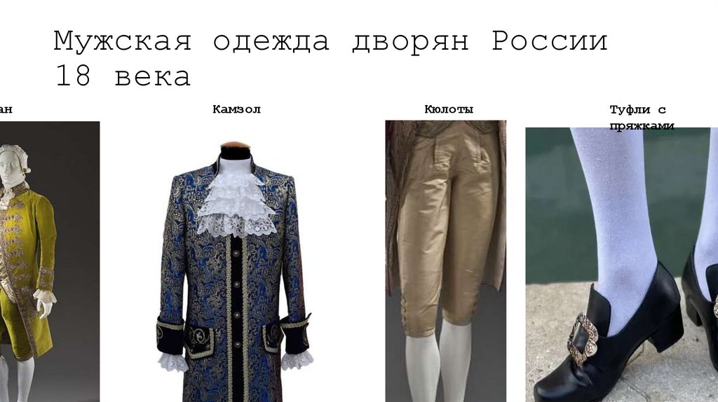 Мужская одежда дворян России 18 века