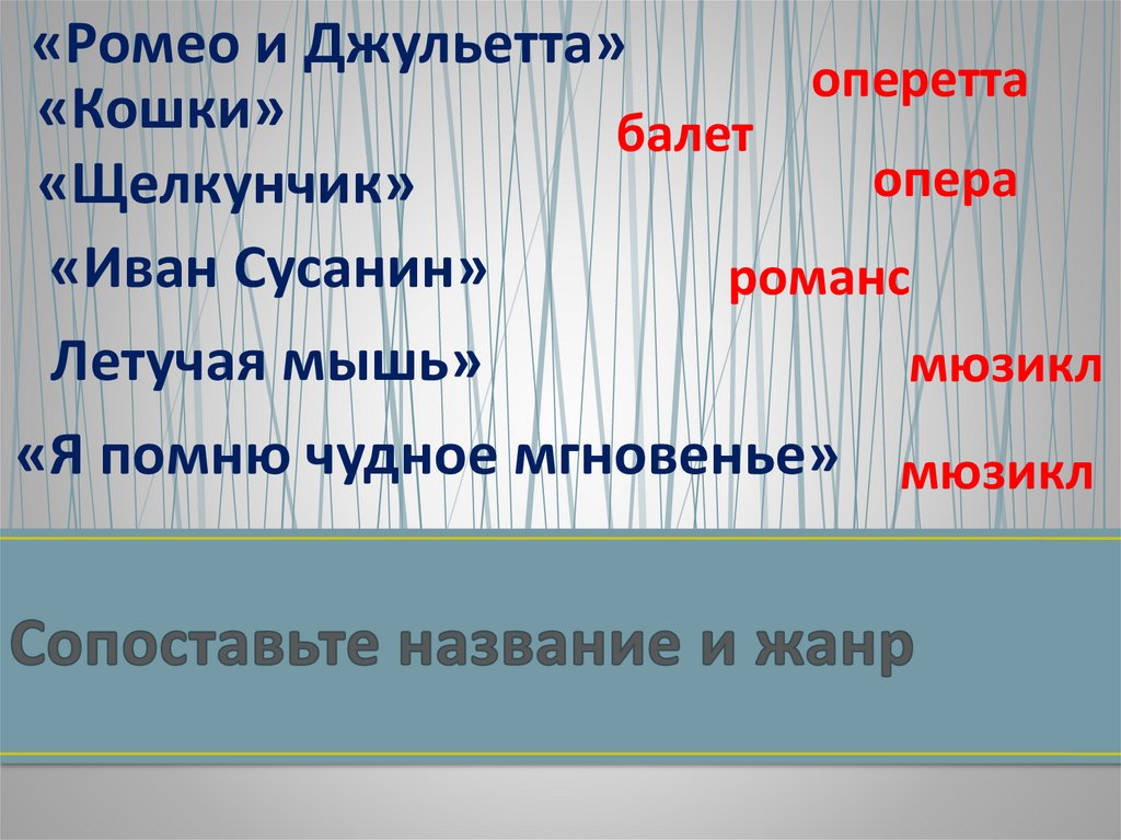 Сопоставьте название и жанр