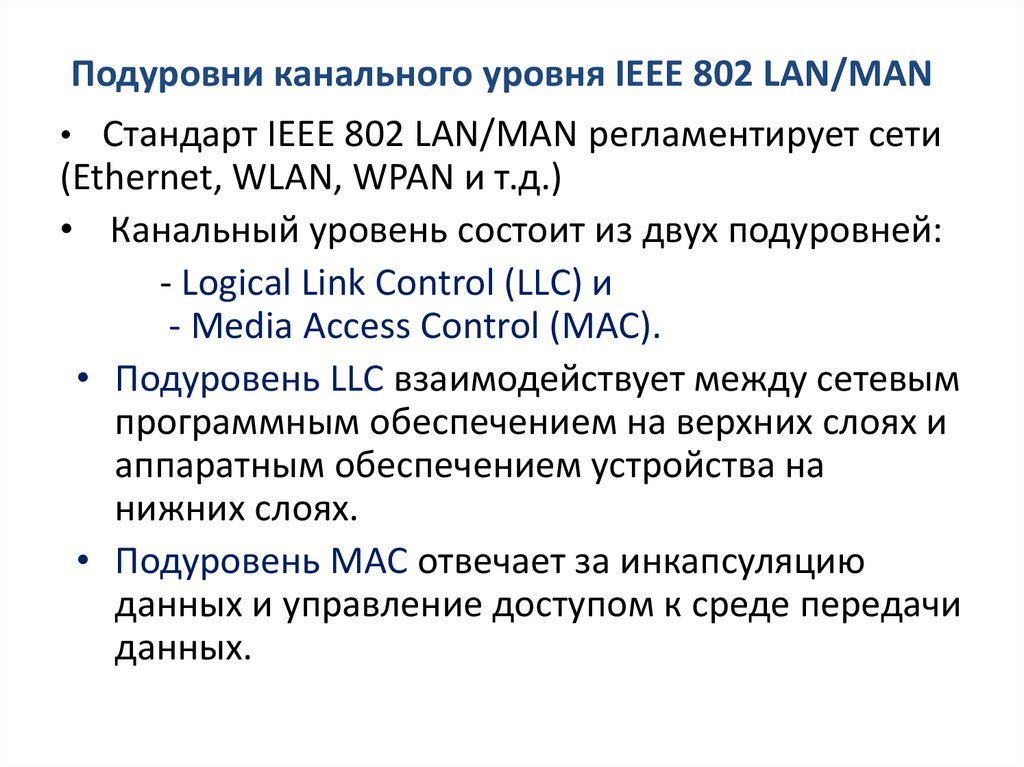 Подуровни канального уровня IEEE 802 LAN/MAN