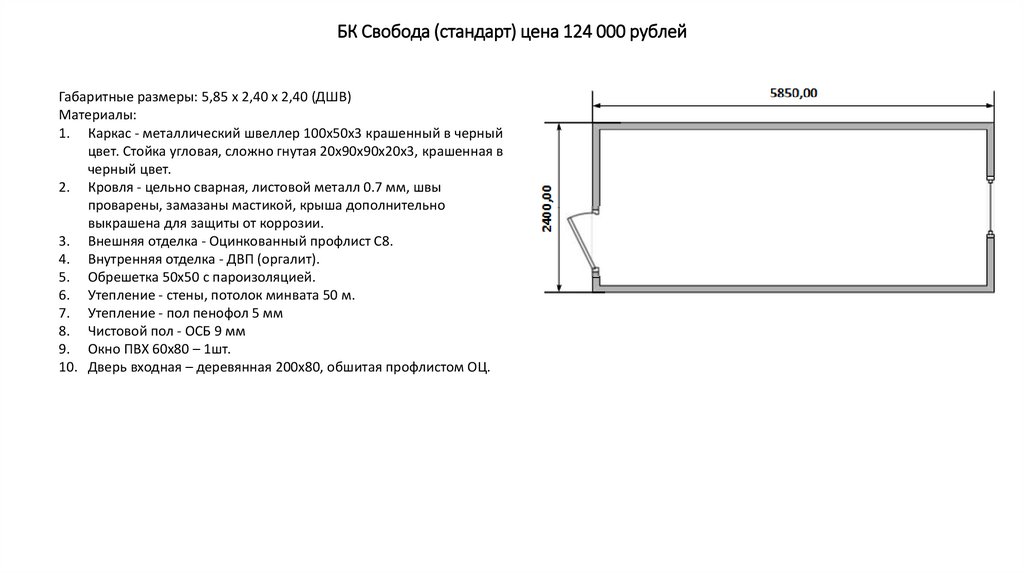 БК Свобода (стандарт) цена 124 000 рублей