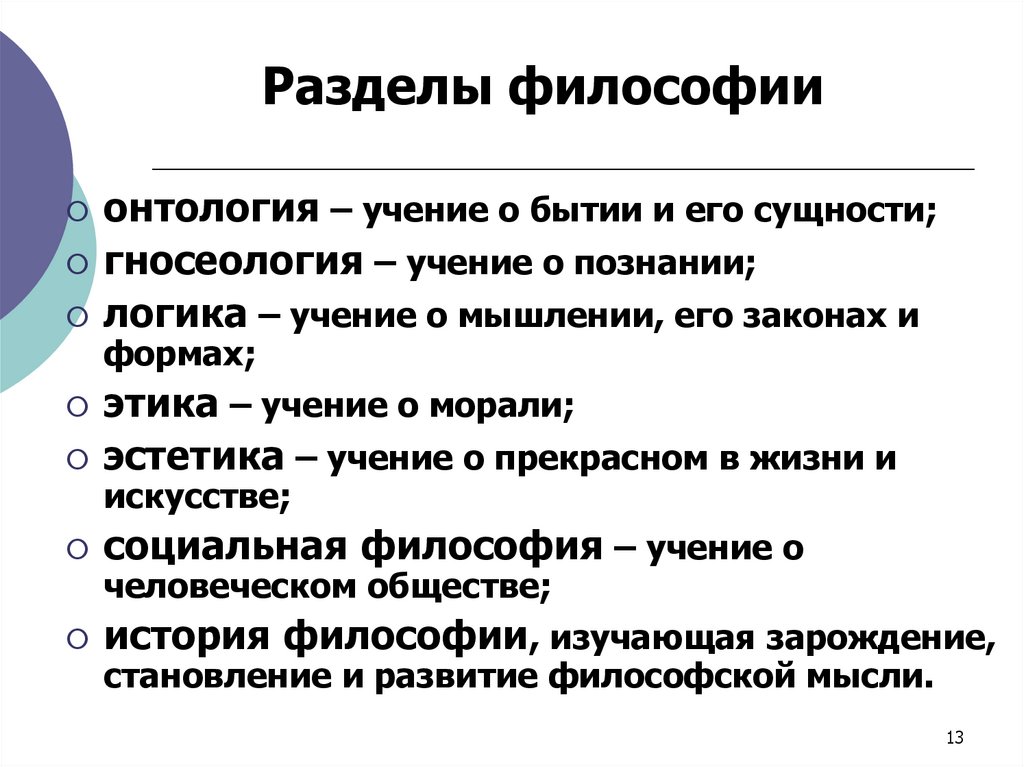 Разделы философии