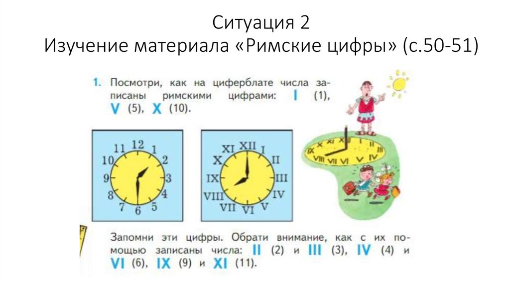 Ситуация 2 Изучение материала «Римские цифры» (с.50-51)