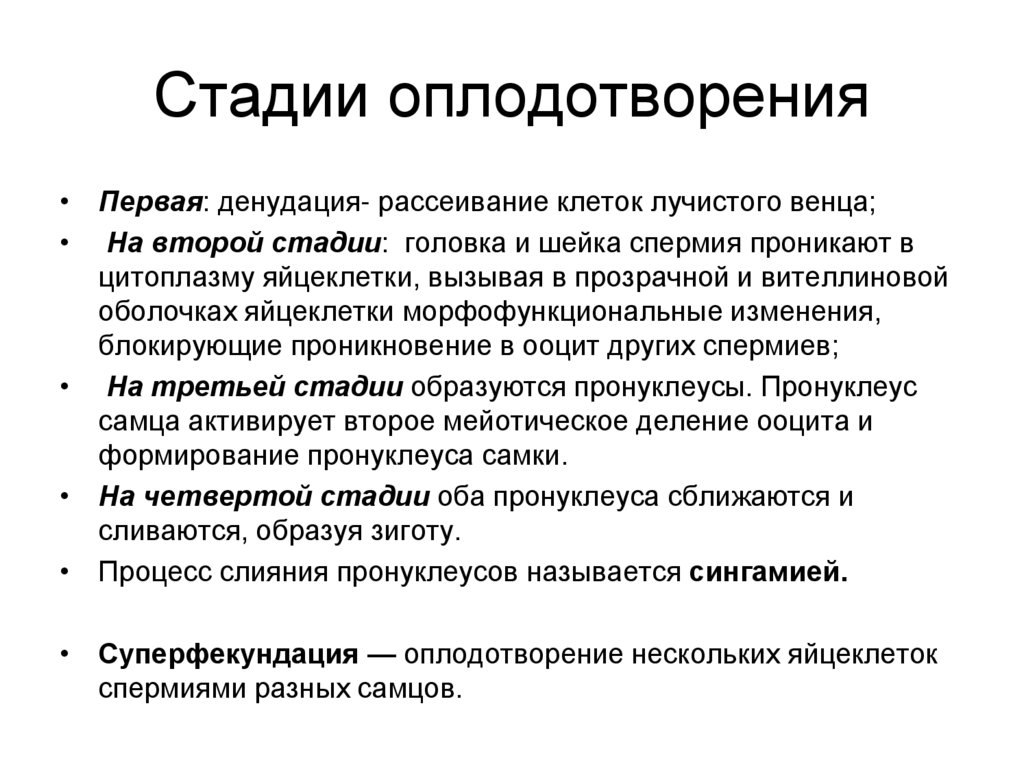 Стадии оплодотворения