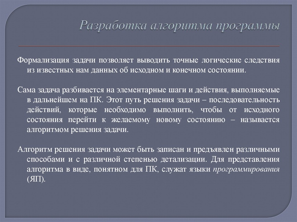 Разработка алгоритма программы