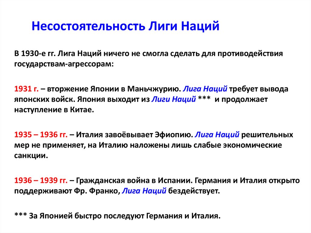 Несостоятельность Лиги Наций