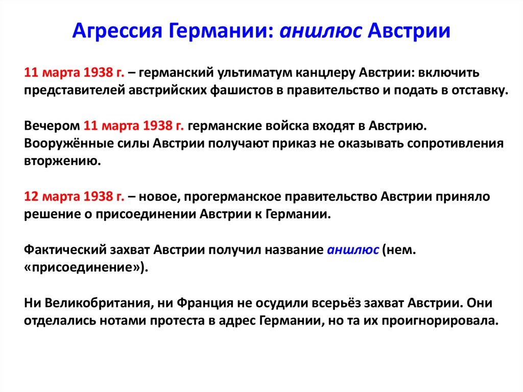 Агрессия Германии: аншлюс Австрии