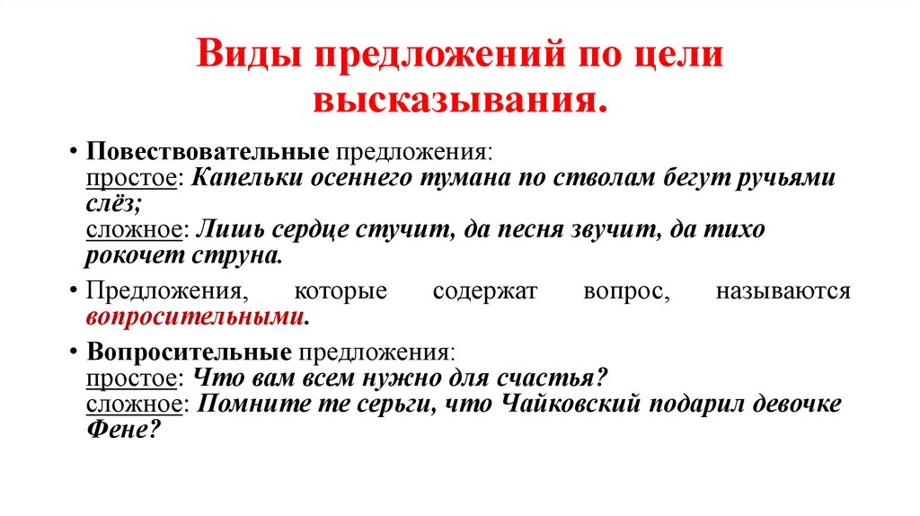 Виды предложений по цели высказывания.