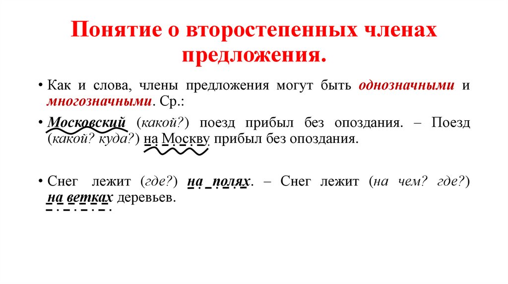 Понятие о второстепенных членах предложения.