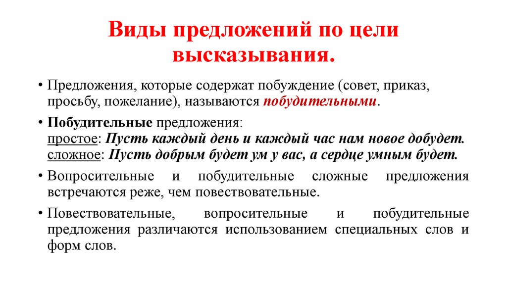 Виды предложений по цели высказывания.