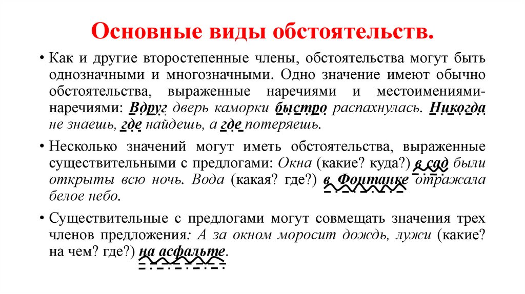 Основные виды обстоятельств.