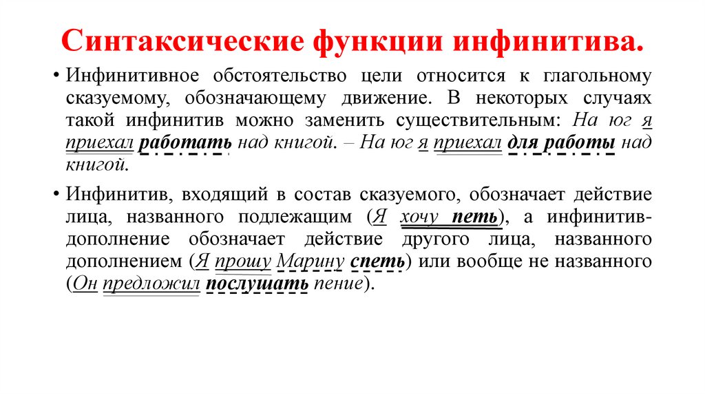 Синтаксические функции инфинитива.
