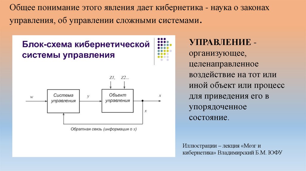 Общее понимание этого явления дает кибернетика - наука о законах управления, об управлении сложными системами.